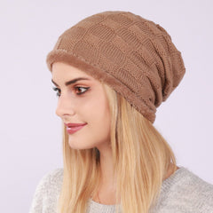 Pleated Fleece Knitted Checkered Beanie for Men and Women