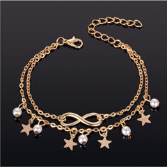 Bohemian Vintage Double Layer Star Pearl Anklet