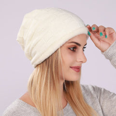 Pleated Fleece Knitted Checkered Beanie for Men and Women