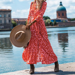 Fashionable Printed Lace-up Waist Dress for Women