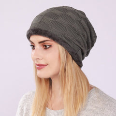Pleated Fleece Knitted Checkered Beanie for Men and Women