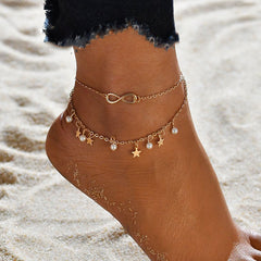 Bohemian Vintage Double Layer Star Pearl Anklet