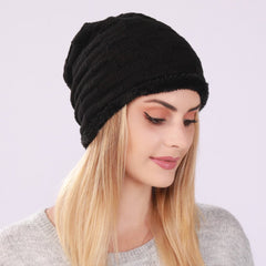 Pleated Fleece Knitted Checkered Beanie for Men and Women