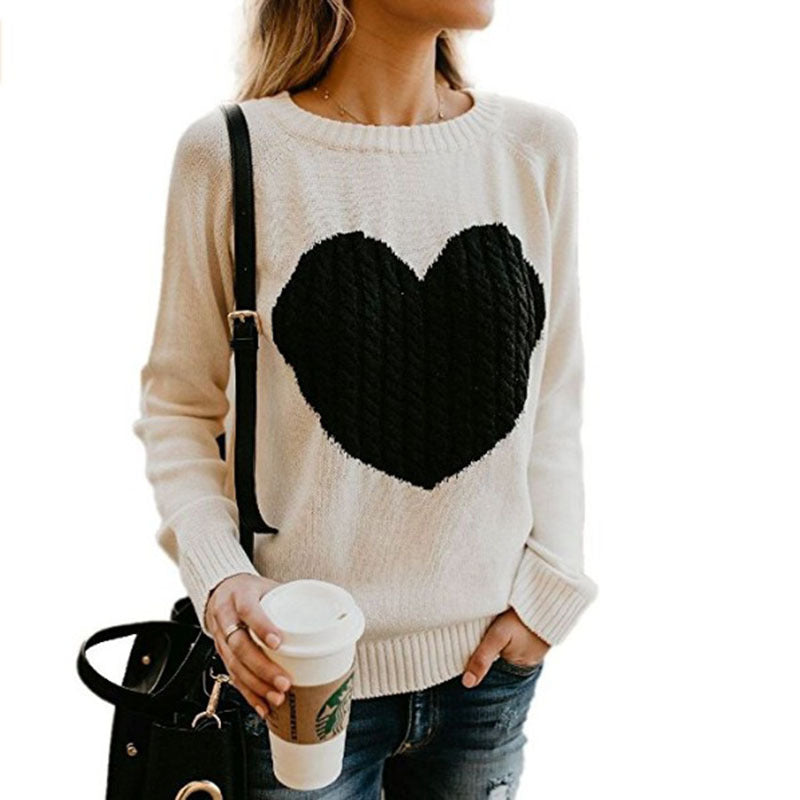 Heart Sweater, Long Sleeve Knit Top, Heart Base Layer