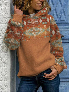 Hooded Printed Long Sleeve Pullover Sweatshirt