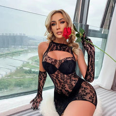 Leopard Print Hollow-out Fishnet See-through Skirt Suit