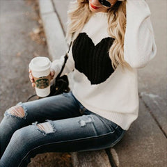 Heart Sweater, Long Sleeve Knit Top, Heart Base Layer